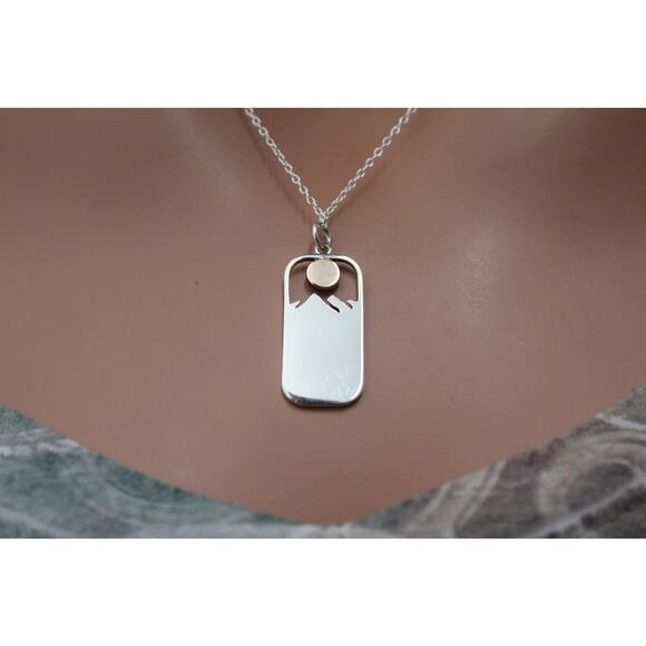 Sterling Silver Rectangle Moose Charm with Bronze Sun Necklace - Picture 6 of 6